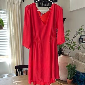 Alya Vibrant Coral Long Sleeve Dress